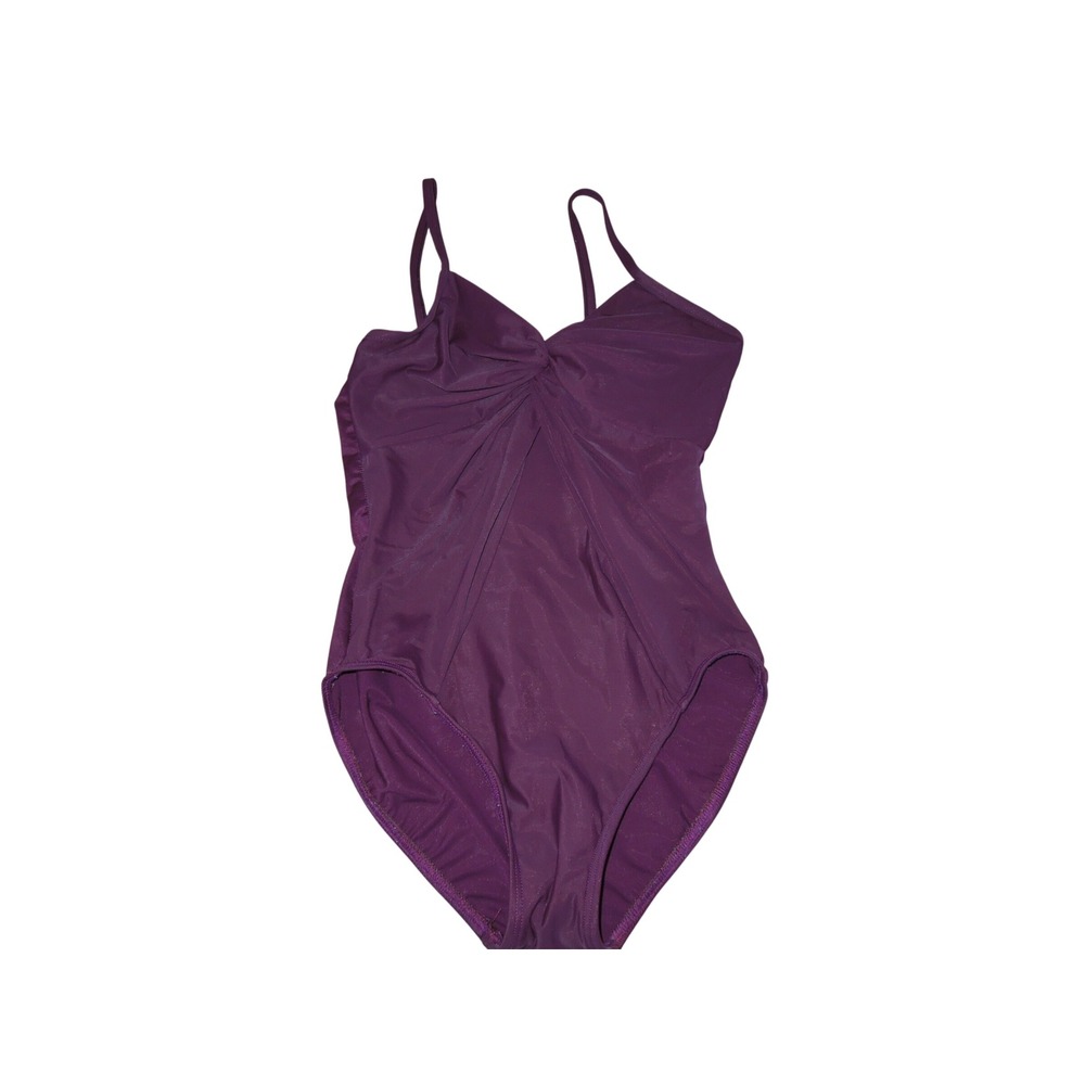 Miraclesuit One Piece Swimsuit Purple Twist Front Tummy Control Slimming Size 10